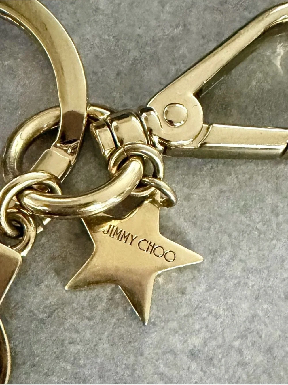 Jimmy Choo Enamel JC Star Logo Bag Charm Keychain in Gold-Tone and Light Blue